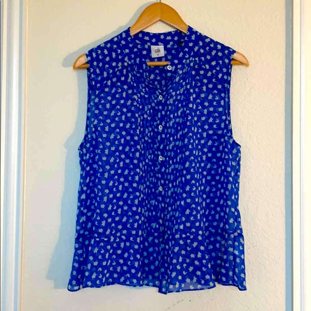 CaBI Blue Floral Sleeveless Blouse Sz M LIKE NEW